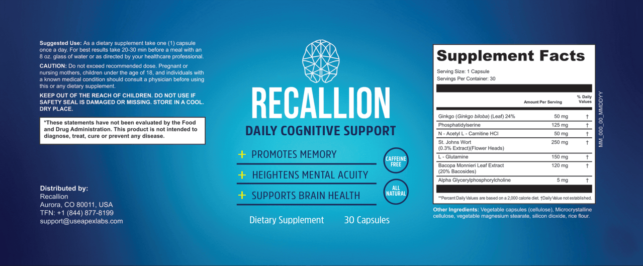 Recallion Supplement Facts Label